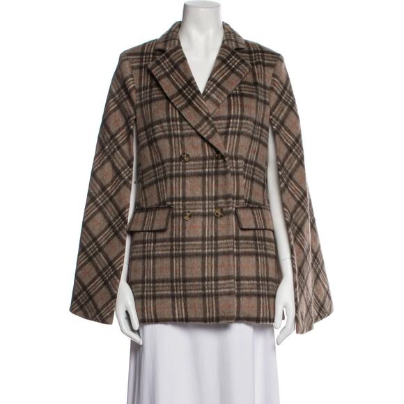 Pearl By Lela Rose Plaid Trench Coat Cape Brown Wool Blend M
